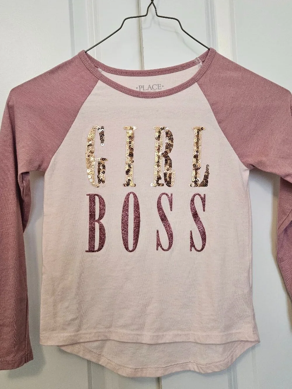 Childrens Place Girls GIRL BOSS Sequin Raglan Top Size S 5/6